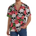 thumbnail image 3 of Gaeub Skull and Roses Men's Lapel Short Sleeve Shirt, Relaxed Fit Shirt, Soft and Breathable for Outdoors Party Travel - Large, 3 of 7
