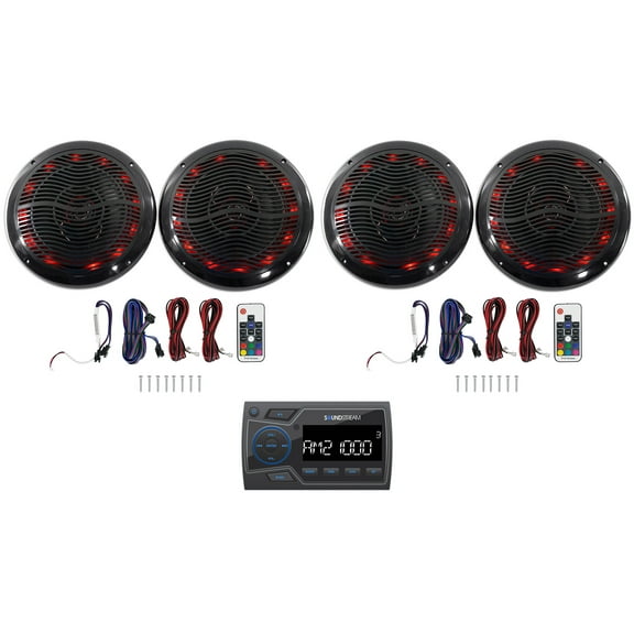 Soundstream MHU-32 Marine ATV/UTV Bluetooth Receiver (4) Black 6.5" LED Speakers