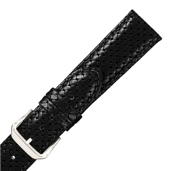 Hadley Roma MS843 18mm Black Woven Braided Stitched Gen Leather Watch Band