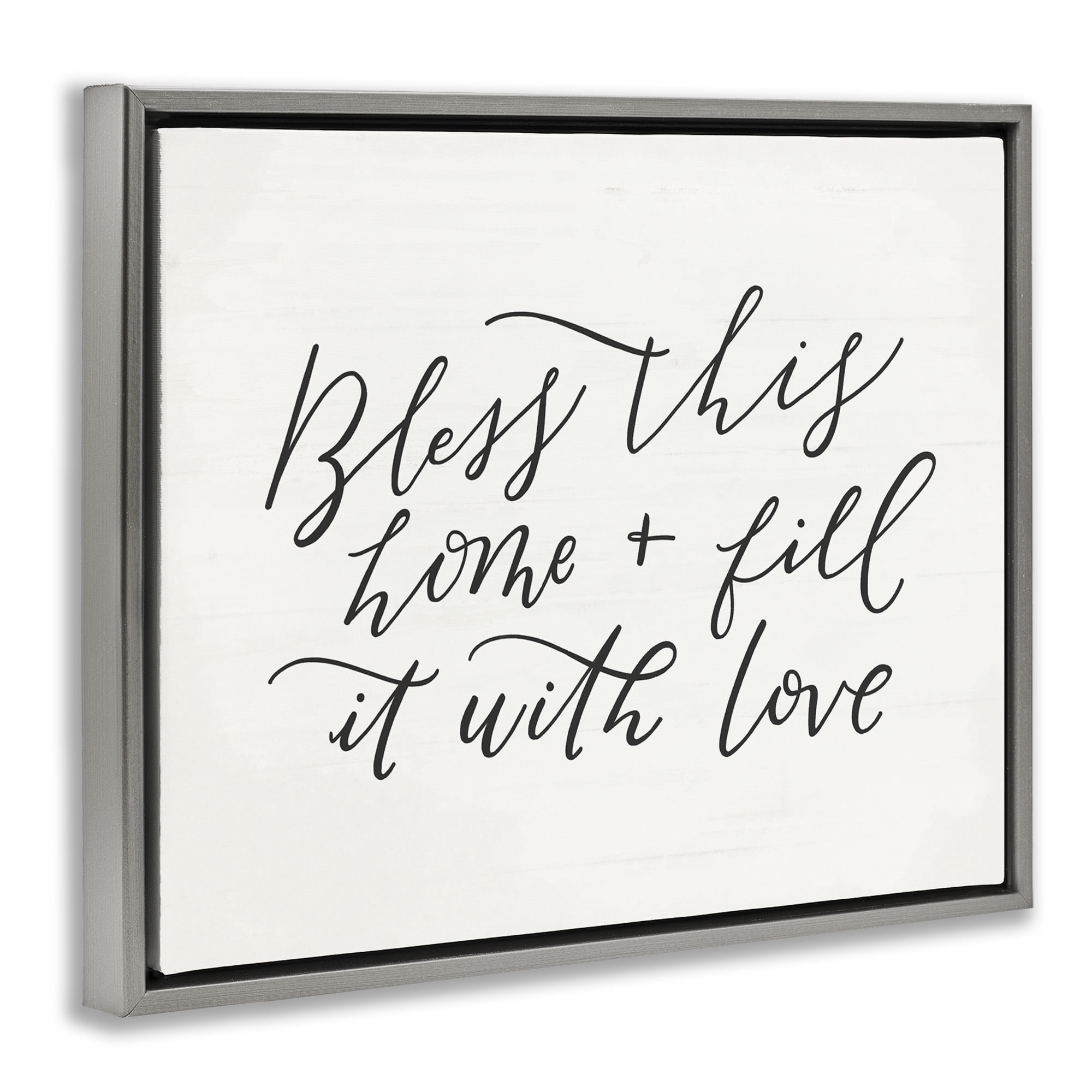 Stupell Industries Bless This Home Typography Inspirational Painting Gray Floater Framed Canvas Art Print Wall Art, 31 x 25