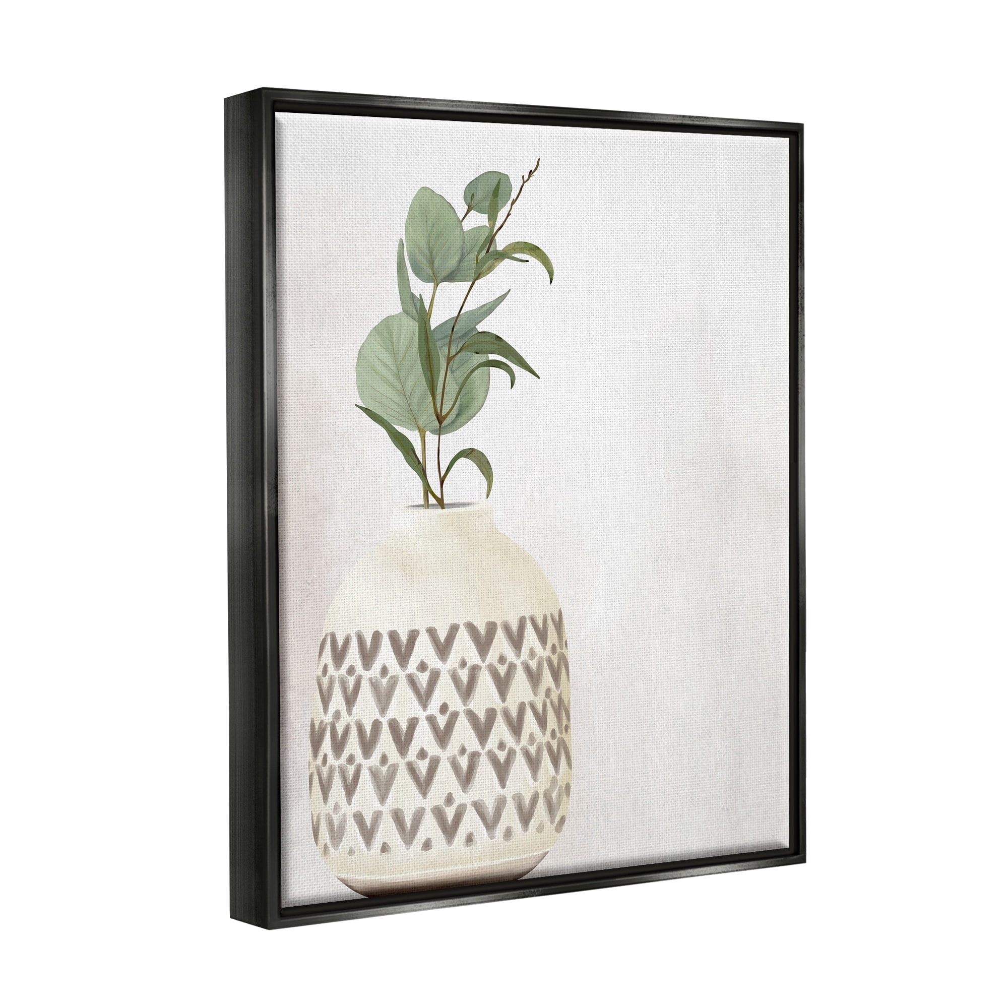 Stupell Industries Single Eucalyptus Herb Sprig Patterned Plant Vase Painting Jet Black Floating Framed Canvas Print Wall Art, Design by Kim Allen