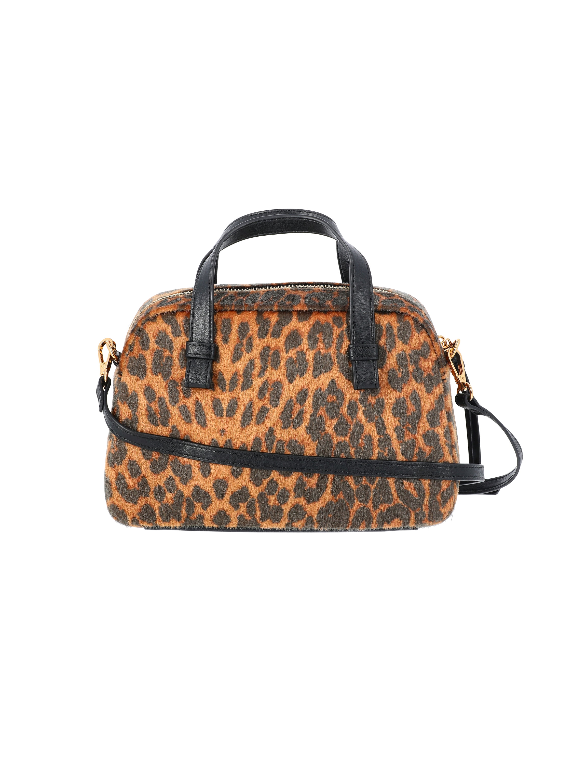 Time and Tru Women's Faux Fur Mini Satchel Bag with Crossbody Strap, Leopard