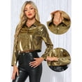 thumbnail image 2 of DARING DIVA Women's Long Sleeve Button Down Blouse Shirt Party Tops XS Gold, 2 of 6
