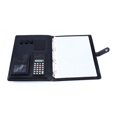 Refillable Notepad Holder - Multifunctional Professional Business Zippered Portfolio Padfolio Folder Document Case Organizer A4 PU Leather with Calculator Business Card Holder Memo Note Pad