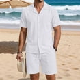 thumbnail image 2 of Linen Sets for Men Button Down Cuban Guayabera Shirt with Pocket Shorts Set 2 Piece Cotton Linen Outfits Big and Tall Size S-3XL White, 2 of 6