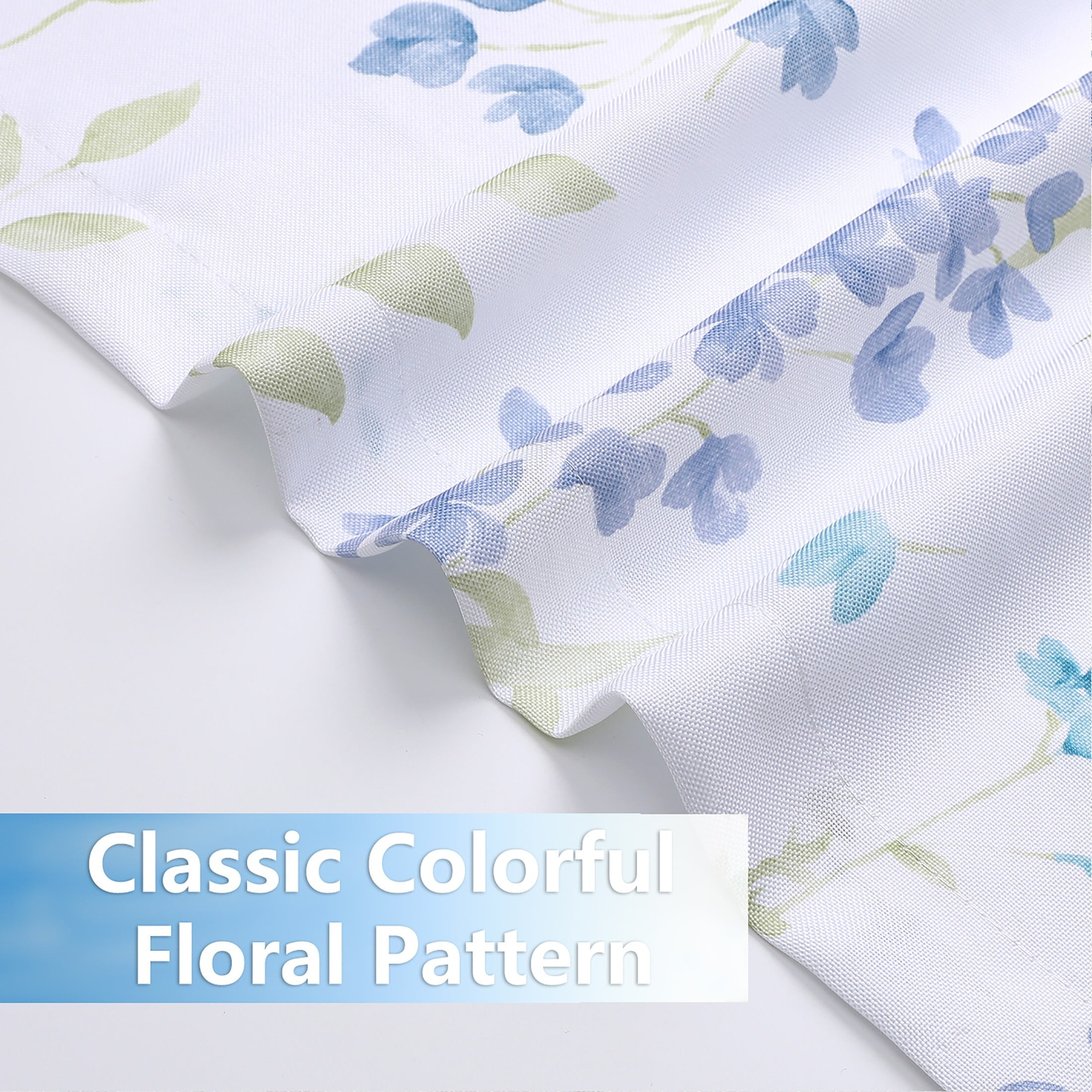 Bohogeo Farmhouse Blue Floral Grommet Light Filtering Bedroom, 56” x 95” (2 Panels)