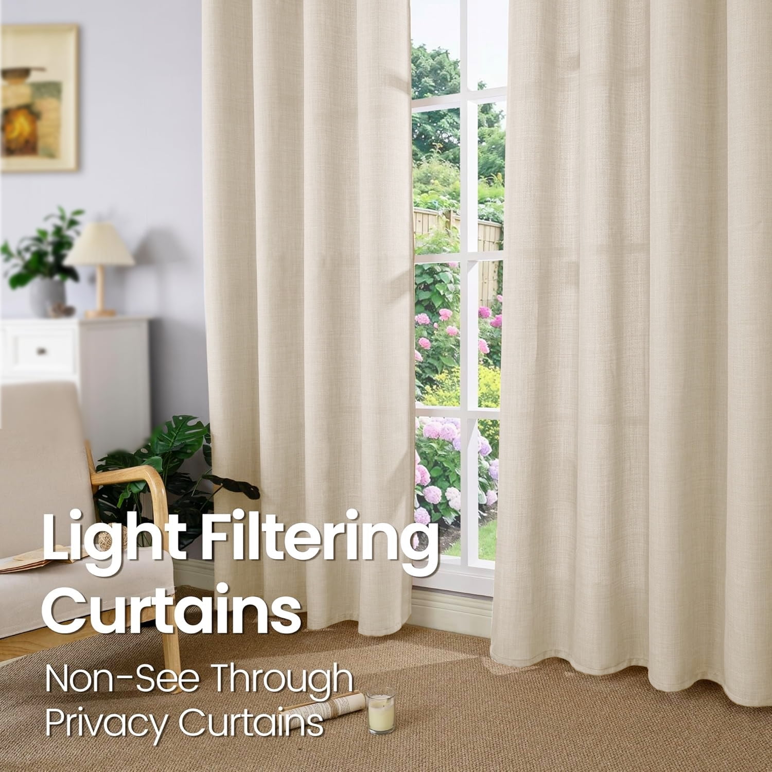 XUEYU Sheer Curtains 52" W x 84" L, Light Filtering Curtain Panels Solid Color Window Sheer Curtain Panel, Elegant Curtains & Drapes for Living Room, Bedroom 2 Panels, Linen