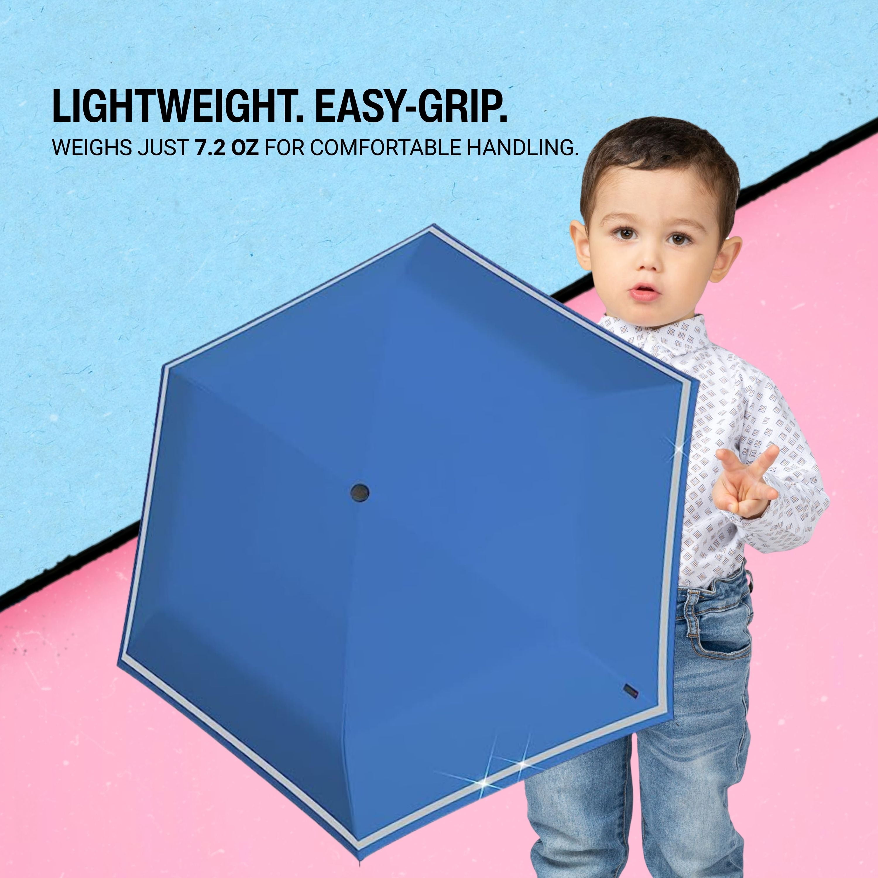 Knirps Surf Rookie Manual Rain Umbrella for Elementary and Middle School Kids – 35.4" Canopy with Reflective Safety Stripe, Lightweight Design, Wind Tunnel Tested, Carrying Case Included
