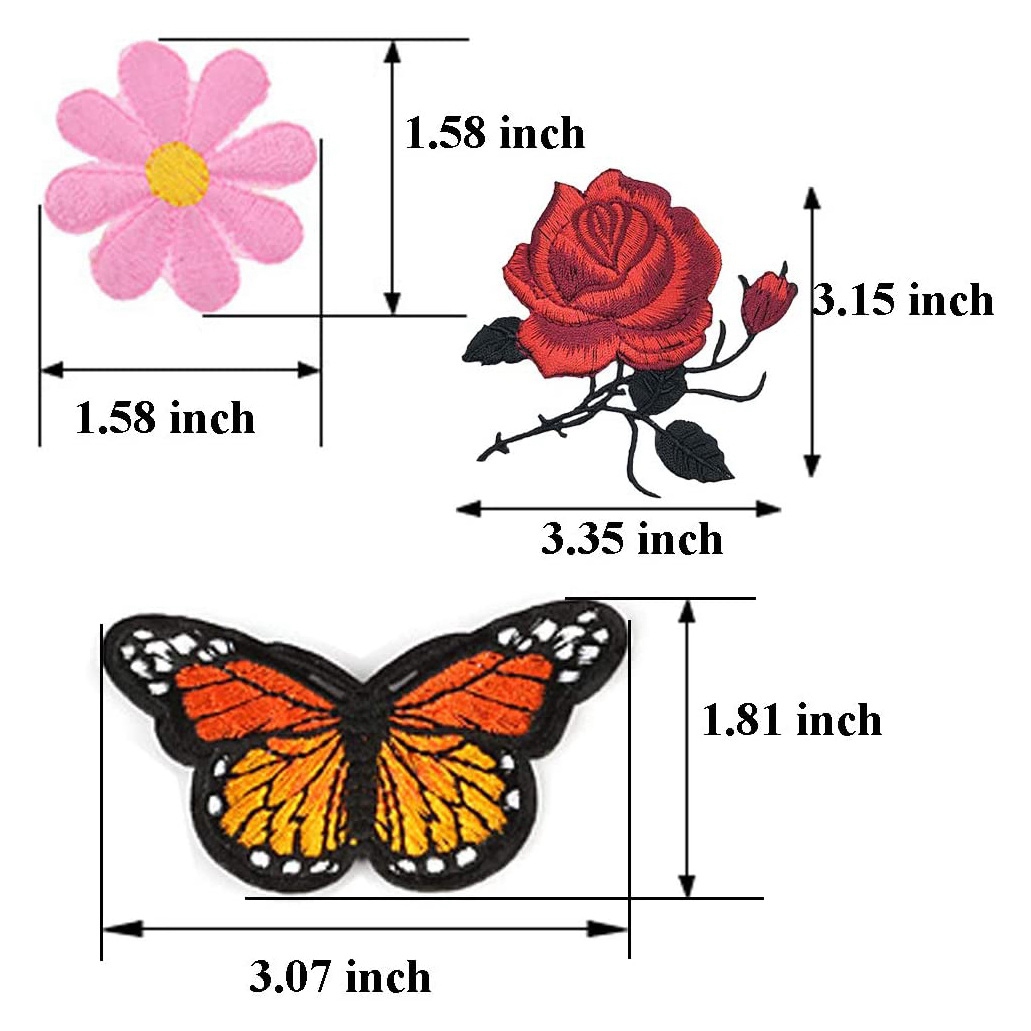 36 PCS Butterfly Flowers Iron on Patches Colorful Sew on Appliques Embroidery Badge Logo Patch Applique Roses DIY Crafts - image 3 of 6