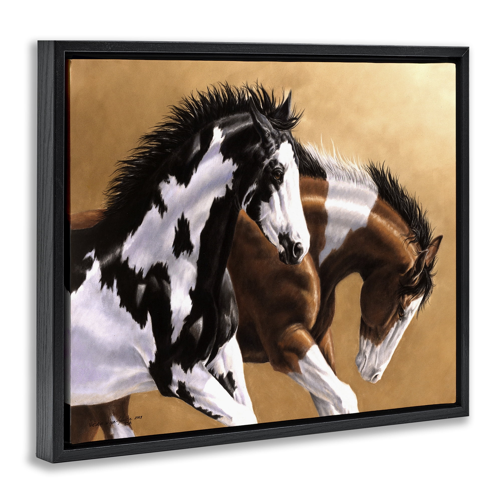 Stupell Industries Wild & Free Mares Animals & Insects Painting Black Floater Framed Canvas Art Print Wall Art, 31 x 25