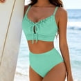 thumbnail image 6 of Gamivast Swimsuits for Women Bikini Sets 2 Pieces Push up Ribbed Ruffle Trim Tie Front Top High Waisted Bottom Tummy Control Swimwear Beach Vacation, 6 of 7