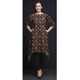 thumbnail image 4 of Bimba Hauts Imprimés Ikat Damassé Noir pour Femmes Kurti Asymétrique Robe d'Été pour Filles XSmall, 4 of 6