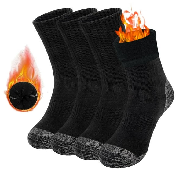4 Pairs Mens Merino Wool Socks, Breathable Hiking Outdoor Warm Winter Socks for Men Cold Weather Mottled Black Grey (4 pairs)