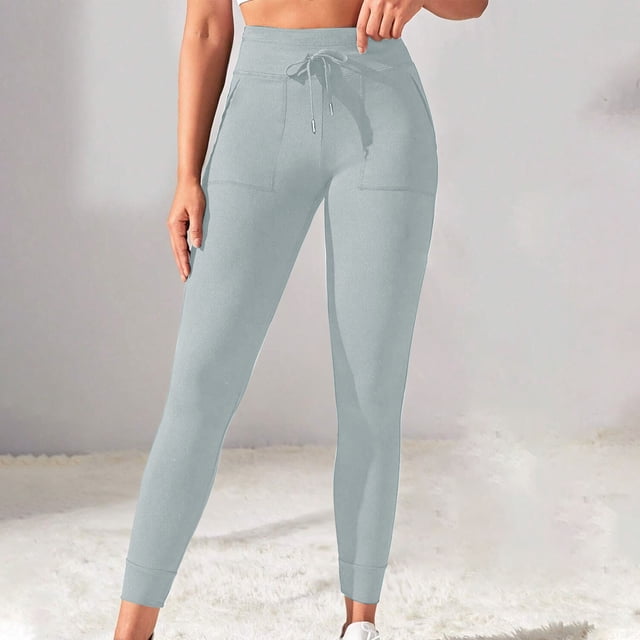 Reduced Price,Women's Drawstring Yoga Pants, Solid Color, Side Pockets, Workout, Fitness, Comfortable, Stretchy Material, for Gym, Exercise, Sports Wear Perfect for Travel|Polyester,Spandex,Gray
