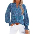 thumbnail image 2 of Womens V Neck Floral Long Sleeve Tops Summer Casual Loose Puff Sleeve Chiffon Boho Work Blouse Dressy T Shirts Color M, 2 of 6