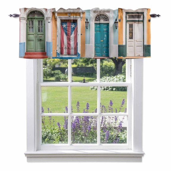 Puerto Rico Valances for Windows Vintage Boho Style Door Gates Rod Pocket Cafe Window Treatments Valance Curtains for Kitchen Bathroom Laundry Basement Windows 54"x18"