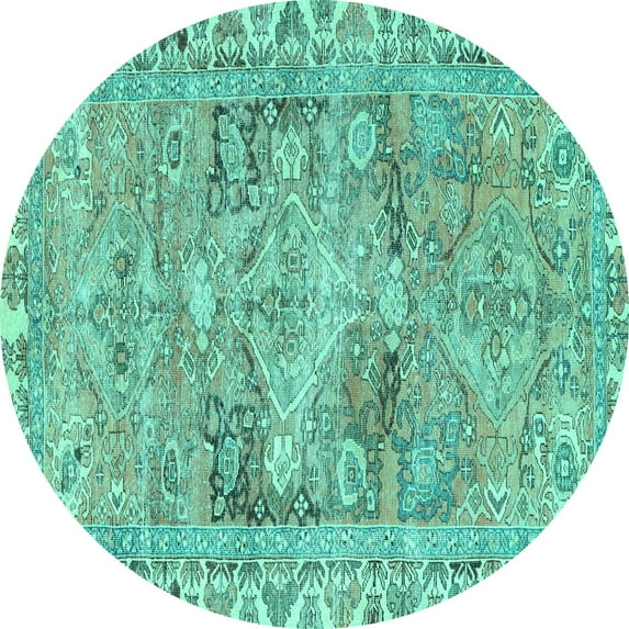 Ahgly Company Machine Washable Indoor Round Persian Turquoise Blue Traditional Area Rugs, 5' Round