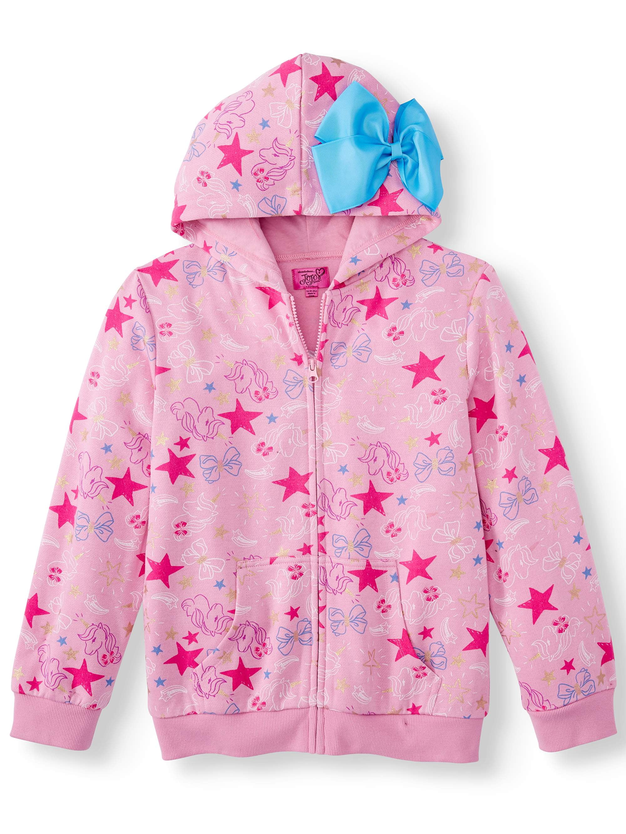 JoJo Siwa Soft Plush Bow Print  Zip-Up Hoodie Jacket Pink Girls L 10/12 