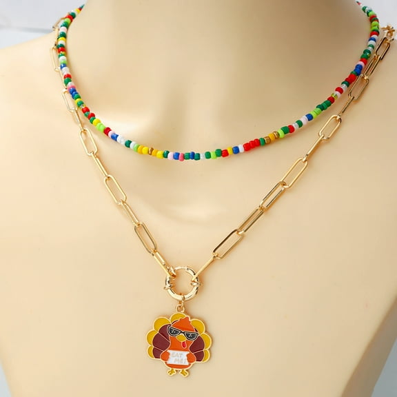 Sunyuer Christmas Necklaces for Women Handmade Beaded Layered Choker Colorful Festive Necklace with Santa Pendant, Holiday Jewelry Gift