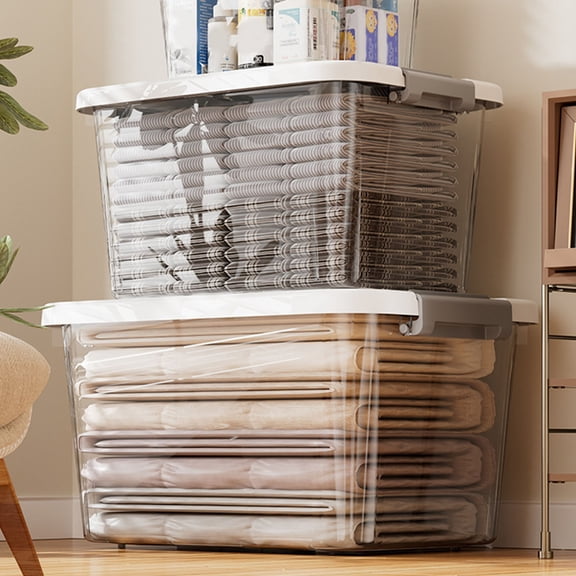 Upgraded Storage Latches Box Plastic Storage Bin Stackable Storage Organizer Box With Lid Storage Bin Clothes Box Sundries Latches Bin For Garage Office Plastic Storage M
