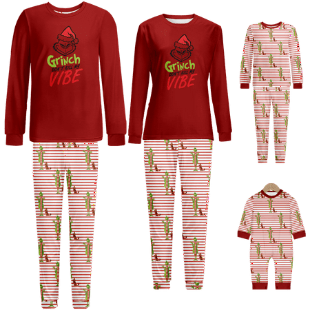 

Family Christmas Pajamas The Grinch Red Stripe Printed Baby-Kids-Adult-Pet Size 2 Pieces Top and Pants Bodysuits Unisex Pajamas Set