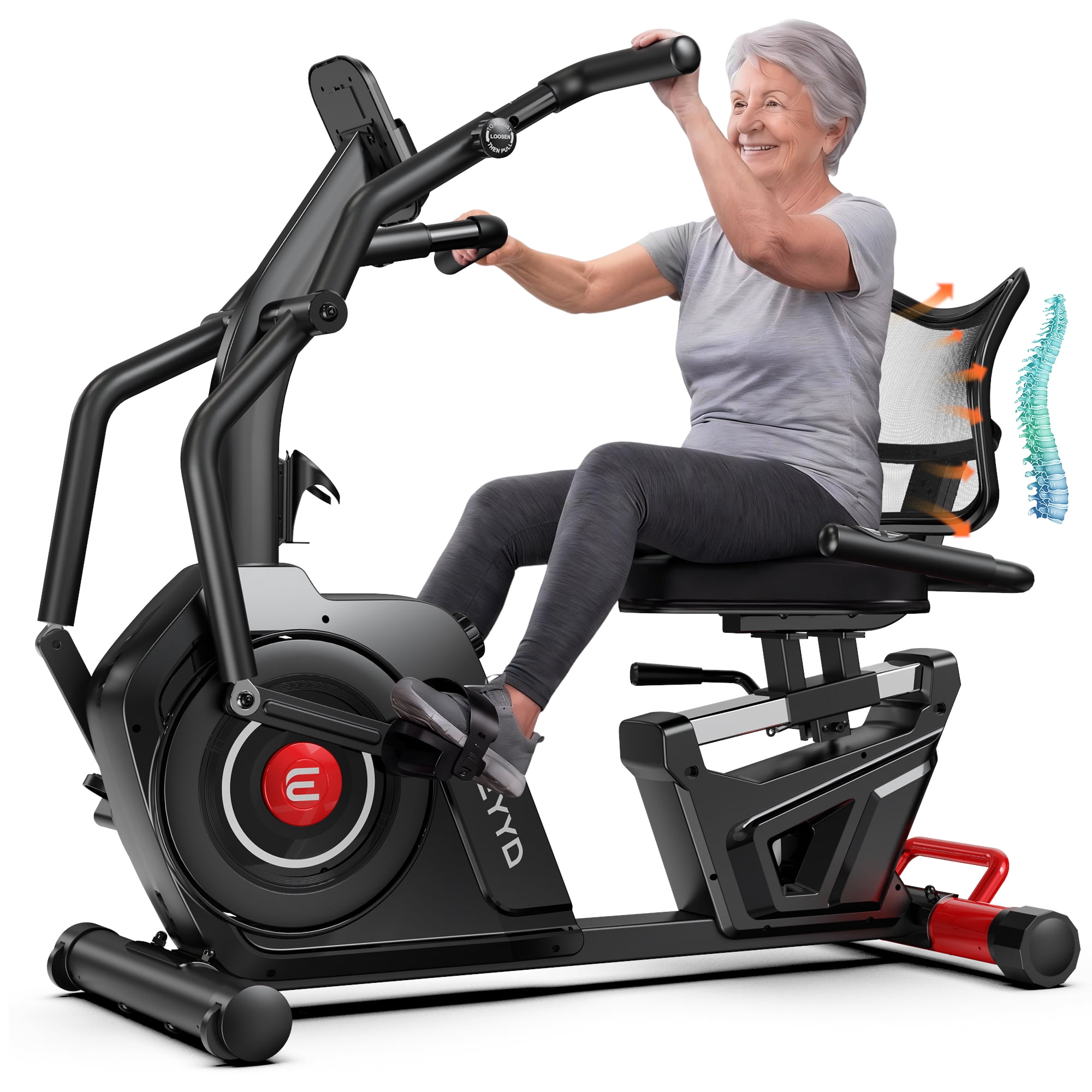 HASIMAN Recumbent Stationary Exercise Bike for Home, 450 lbs Capacity Low Impact Physical Therapy Cardio Bike with Arm Exerciser, 16-Level Magnetic Resistance, Bluetooth App, LCD Monitor & Heart Rate