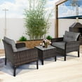 thumbnail image 4 of Costway 3 PCS Patio PE Wicker Furniture Set with Cushions and Tempered Glass Coffee Table Gray, 4 of 8