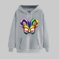 thumbnail image 2 of VBTAPA Mardi Gras Graphic Hoodies for Women Loose Casual Hoody Tops Carnival Themed Print Hooded Sweatshirt with Kangaroo Pocket on Sale Gray L, 2 of 6