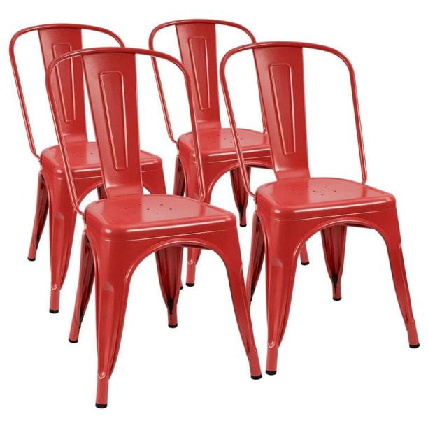 Furmax Set of 4 Metal Dining Chairs, Red