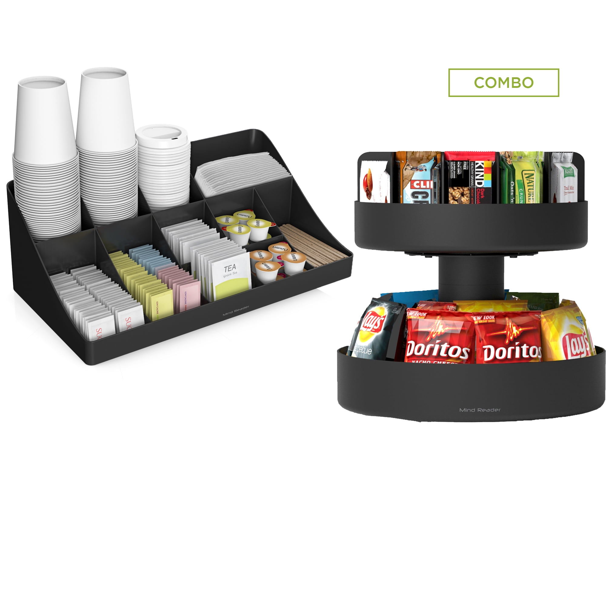 Mind Reader Coffee Condiment and Snack Organizer Set, Home, Office, Breakroom, Black Walmart