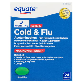 Equate Maximum Strength Nighttime Cold and Flu Medicine with , 24 Softgels