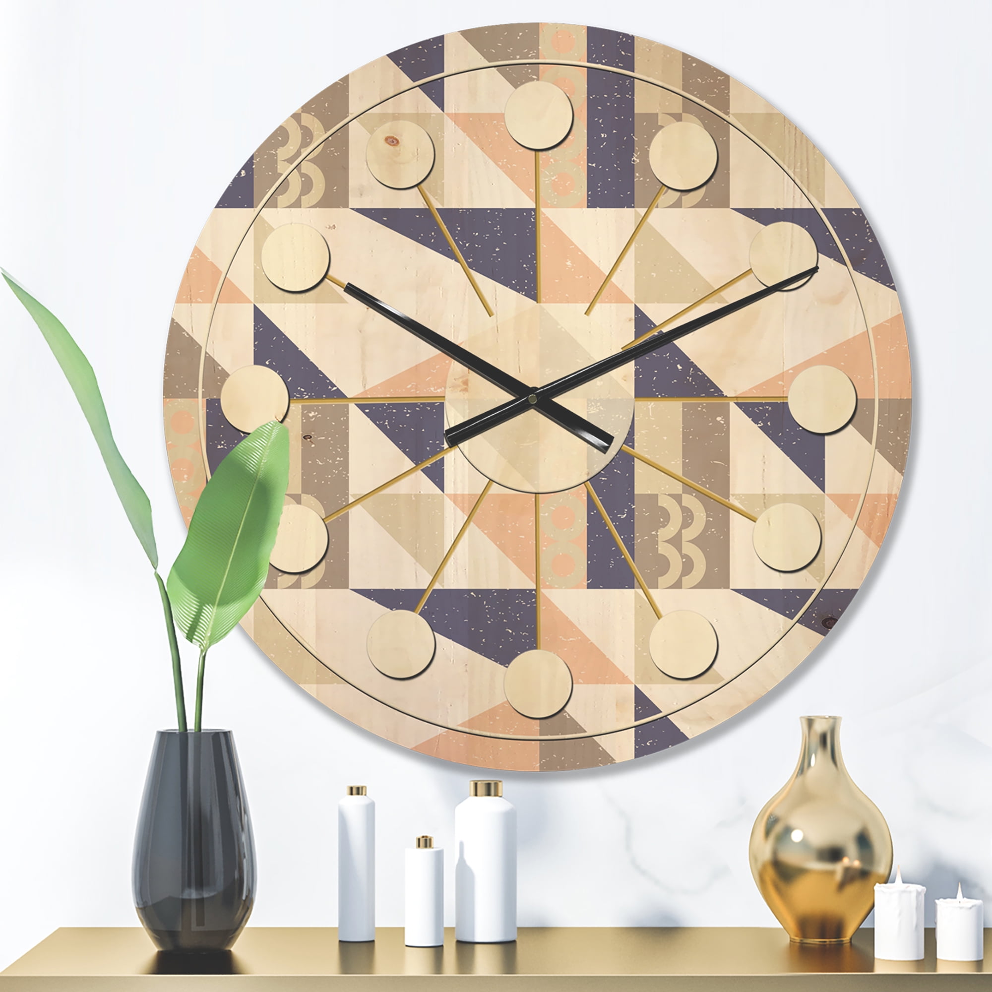Designart 'Geometrical Retro Design X' Mid-Century Modern Wood Wall Clock