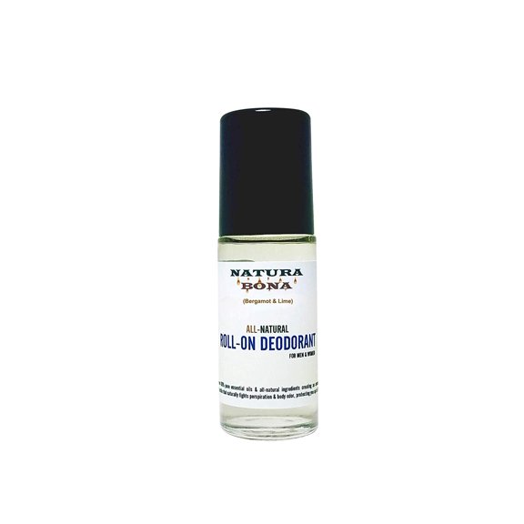 Natura Bona All-Natural Glass Bottle Roll-On Deodorant for Men & Women. (Bergamot & Lime)