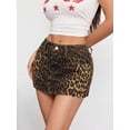 thumbnail image 4 of Brown Leopard Print Denim Mini Skirt For Women Casual Streetwear, 4 of 12
