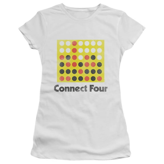 Connect Four Classic Logo Distressed S/S Junior Women's T-Shirt Sheer White