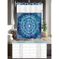 thumbnail image 6 of No Hook Cloth Fabric Shower Curtain with Snap in Liner, Blue Boho Flowers Waterproof Shower Curtains Set with See Through Top Window, Ethnic Farmhouse Abstract Floral Art Bath Curtains Shower 72"x84", 6 of 6