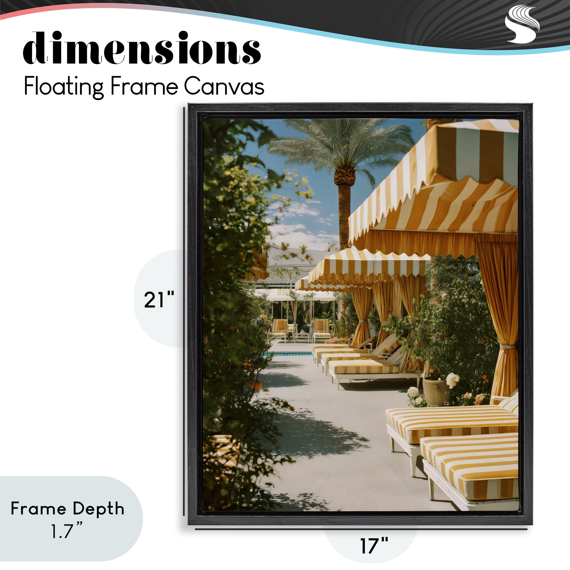 Stupell Industries Vintage Cabanas at Poolside Black Framed Floater Canvas Wall Art, design by Franklyn Gregory