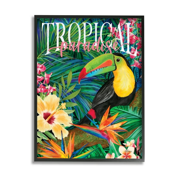 Stupell Industries Tropical Paradise Toucan Animals & Insects Painting Black Framed Art Print Wall Art, 11 x 14