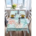 thumbnail image 3 of Teal Red Coastal Rectangle Tablecloth, Nautical Seahorse Beach Coral Starfish Waterproof & StainResistant Tablecloth, Washable Oil-proof Table Cover for Dining/Party/Wedding/Camping/Buffet 52x70 In, 3 of 9