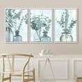 thumbnail image 3 of IDEA4WALL Framed Canvas Print Wall Art Set of 3 Pastel Style Green Forest Leaves in Glass Bottles Wall Decor Abstract Geometric Plants Botanical Art Minimal Nordic Zen Artwork - White 16"x24"x3, 3 of 5