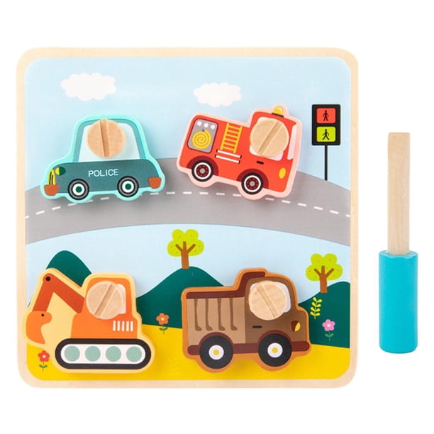 Rompecabezas de madera para niños pequeños, juguetes de aprendizaje preescolar para niños y niñas, regalos de cumpleaños Transporte