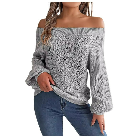 oqasdz Womens Sweater Off Shoulder Long Sleeve Knitted Hollow Elegant Pullover Sweaters Fashion Holiday Outwear Casual Cozy Daily Wear