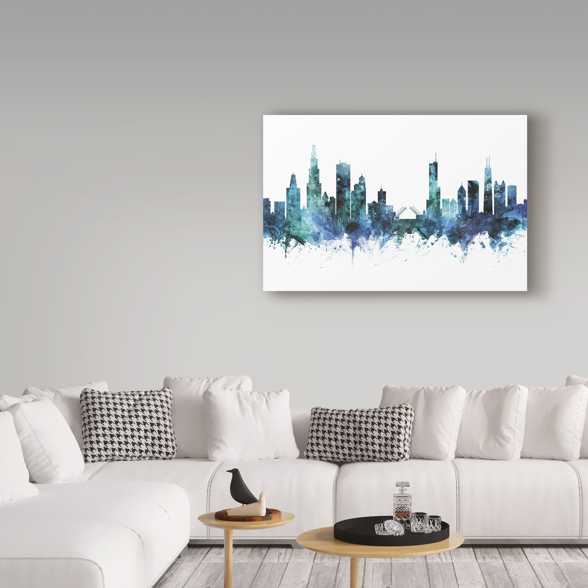 Trademark Fine Art 'Chicago Illinois Blue Teal Skyline' Canvas Art by Michael Tompsett