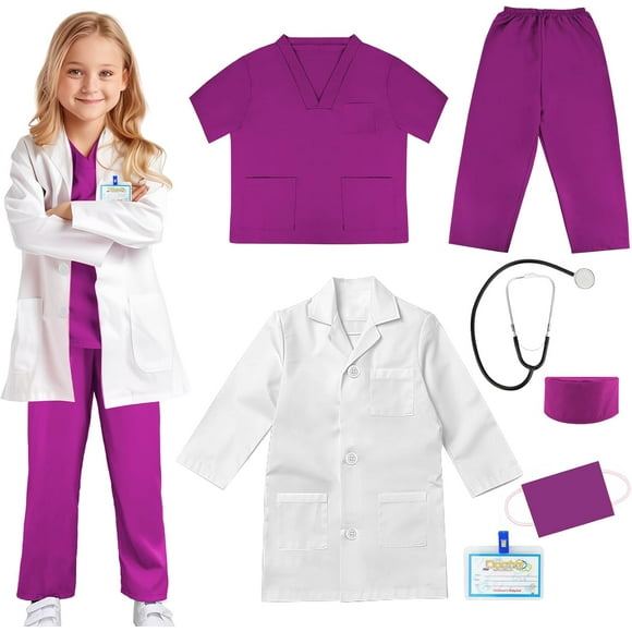 ERDS-Doctor Scrubs Costume for Kids With Set Lab Coat Halloween Dress Up For Boys Girls 3-12