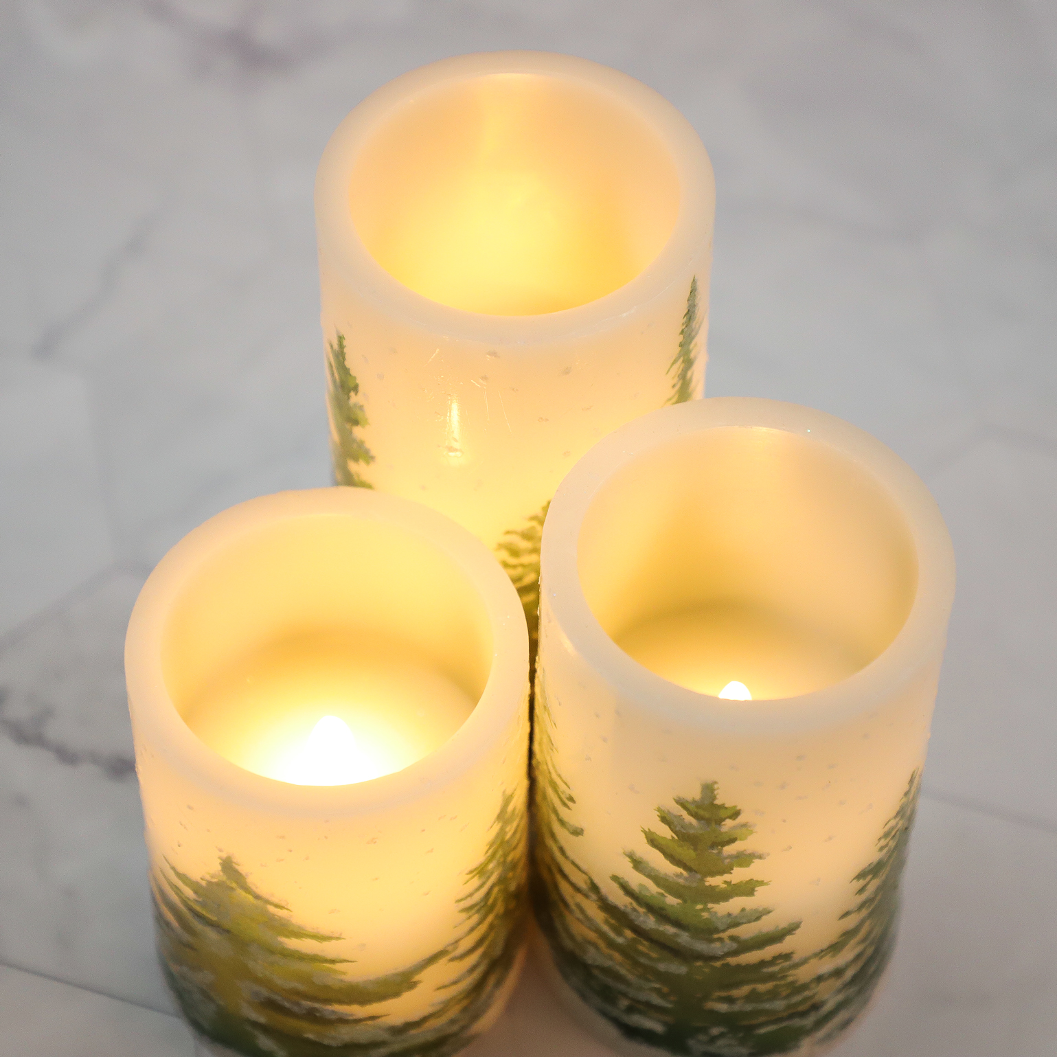 Meltone Christmas Tree LED Flameless Candles Battery Operated, Set of 3 Holiday LED Pillars with Remote