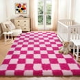 thumbnail image 4 of ZENELESS Fluffy Checkered Rug,5x7 Soft Fuzzy Shag Shaggy Carpet for Living Room Bedroom Kids Room, Dorm Home Decor,Pink and Rose Red, 4 of 7