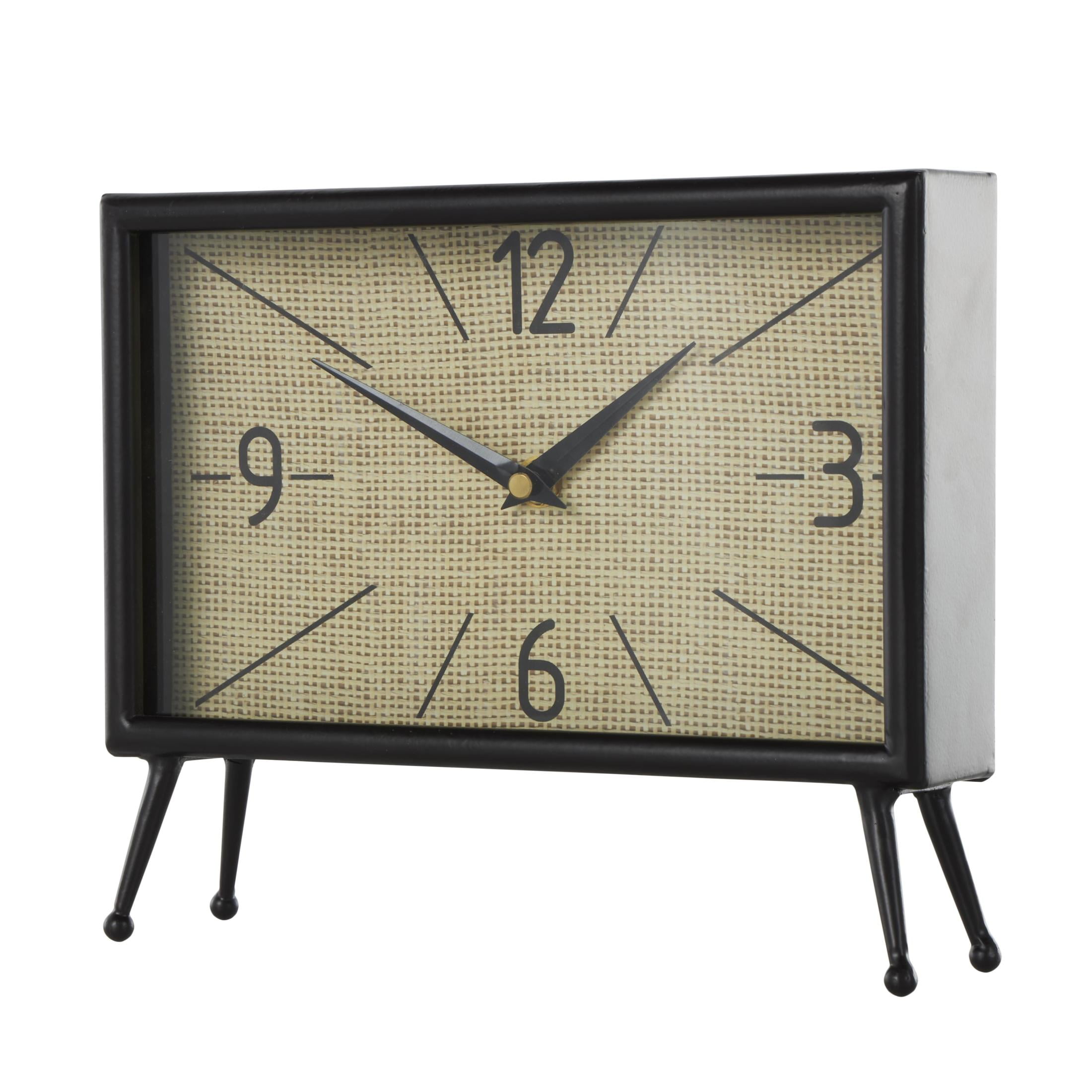 DecMode 8" Black Metal Rectangular Clock with Tea Stained Clock Face