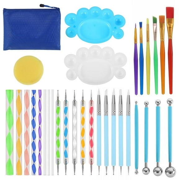 Vensio -27pcs Mandala Dotting Tools Rock Painting Kit, Professional Pebble Art Set with Acrylic Rods Stencils and Brushes for Children's Crafts and DIY Nail Art, Multicolored