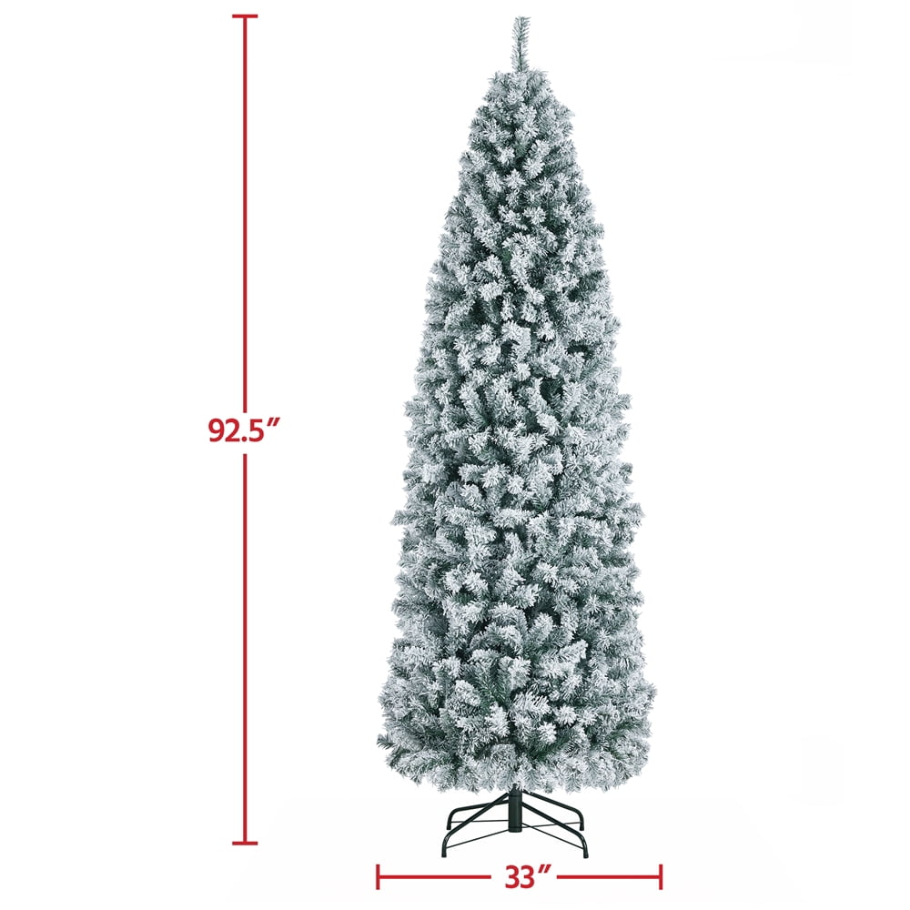 Alden Design 7.5 Ft Unlit Hinged Artificial Spruce Slim Christmas Tree, Frosted White