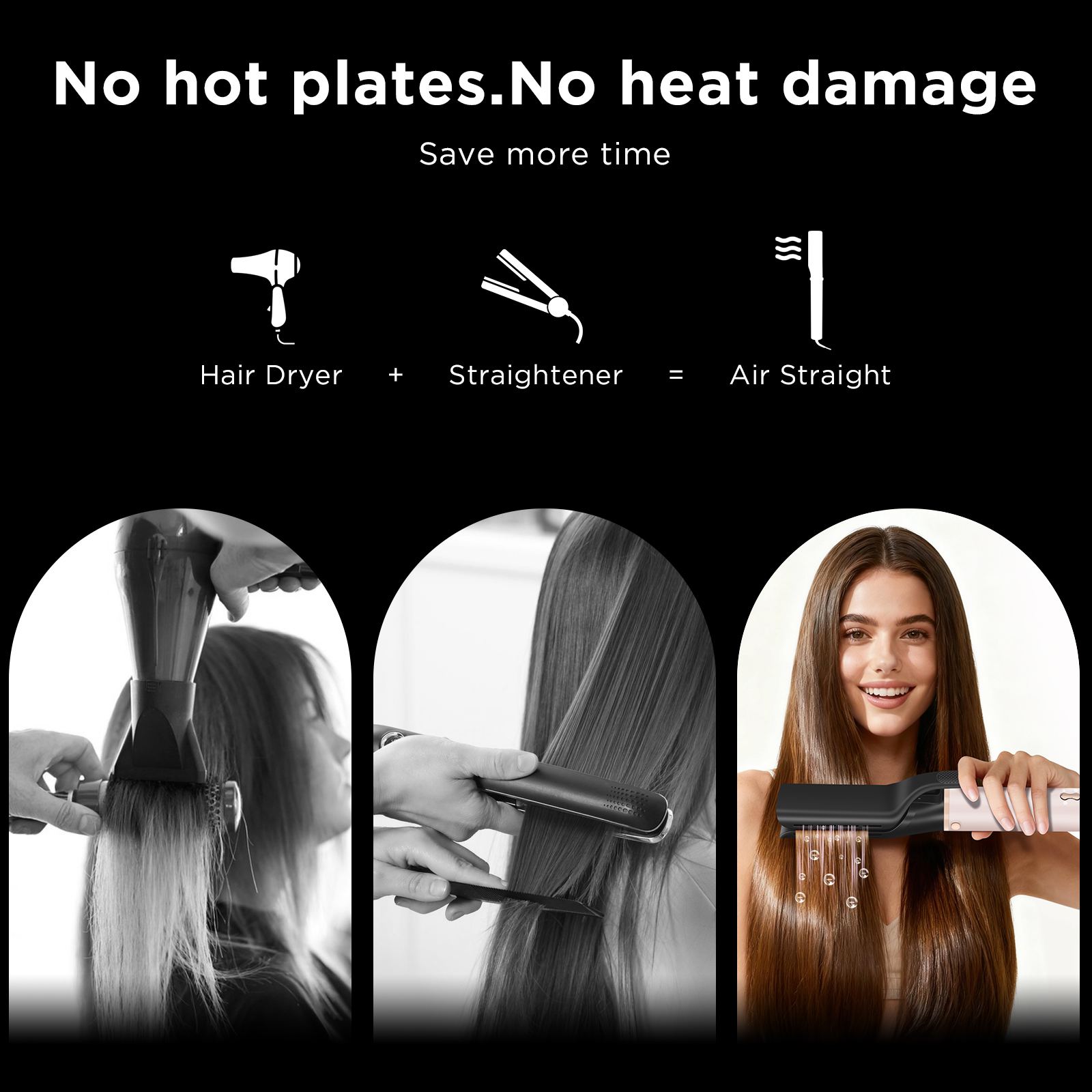 IG INGLAM 6 in 1 Hair Dryer Brush, No Hot Plate Air Straightener, Volumizer Hot Air Styler, High-Speed Hair Dryer, Massage Brush and Auto Wrap Curlers, Pink
